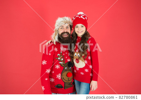 they waiting for santa. Portrait loving family. warm embrace in winter season.  82780861