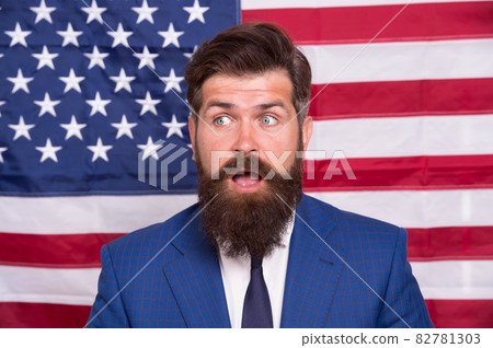 Leadership. man Celebrate on Flag Background. patriotic 82781303