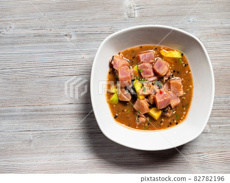 Tuna ceviche in Tamarind sauce with copyspace 82782196