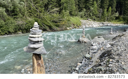 wanderpath in the rocks near a wild river wanderpath in the rocks near a wild river 82783573