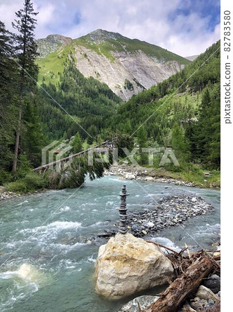 wanderpath in the rocks near a wild river 82783580