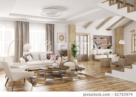Interior of modern home 3d rendering 82783974