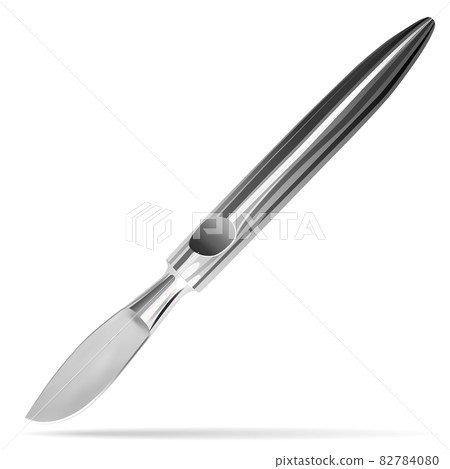Esmarch knife. Knife for cutting plaster casts with durablea short blade and a massive handle pointed at the end. Manual surgical medical instrument on a white background. Vector illustration Esmarch knife. Knife for cutting plaster casts with durablea short blade and a massive handle pointed at the end. Manual surgical medical instrument on a white background. Vector illustration 82784080
