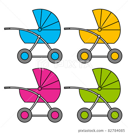 Baby carriage. Multi-colored variants. Isolated object. Baby carriage. Multi-colored variants. Isolated object. 82784085