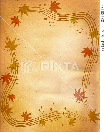 Staff and notes with autumn leaves and ginkgo on an antique background Staff and notes with autumn leaves and ginkgo on an antique background 82788172
