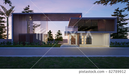 Modern cozy house in luxury style with tropica plants Modern cozy house in luxury style with tropica plants 82789912