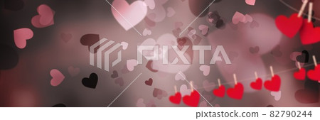Red heart shapes on a string against grey...-插圖素材 [82790244] - PIXTA圖庫