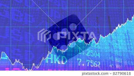 Financial data and graphs over dice against blue background, finance and economy concept 82790618