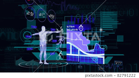 Composition of human body and scientific data processing on black background Composition of human body and scientific data processing on black background 82791222