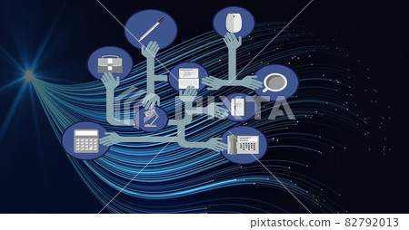 Composition of network of digital icons over light trails Composition of network of digital icons over light trails 82792013