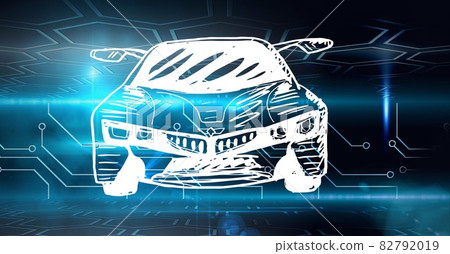 Composition of digital computer data over car drawing Composition of digital computer data over car drawing 82792019