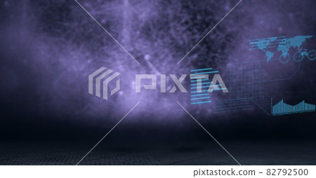 Composition of interactive screen with data processing over purple background Composition of interactive screen with data processing over purple background 82792500