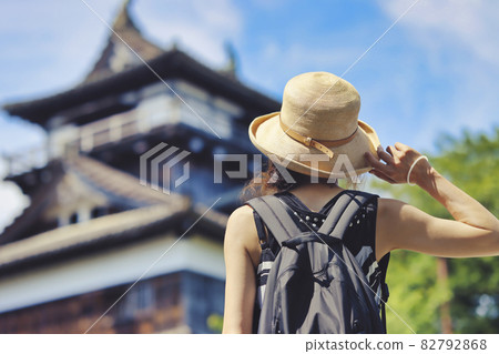 Back view of a woman sightseeing in Maruoka Castle Back view of a woman sightseeing in Maruoka Castle 82792868