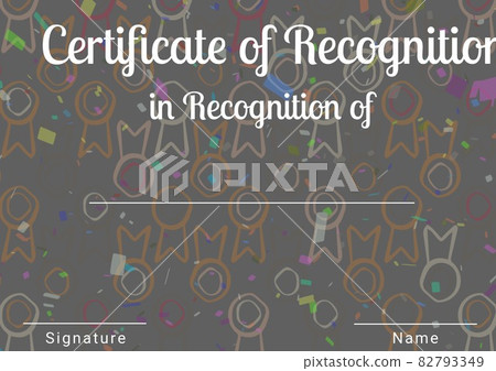 Composition of certificate of recognition text with copy space over badges on grey 82793349