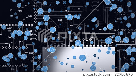 Composition of network of digital icons over computer processor 82793670