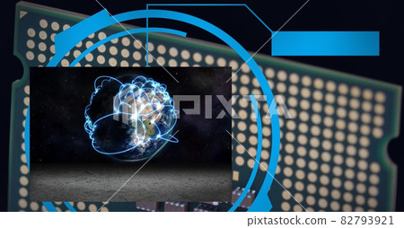 Composition of data processing and globe of connections over computer processor Composition of data processing and globe of connections over computer processor 82793921