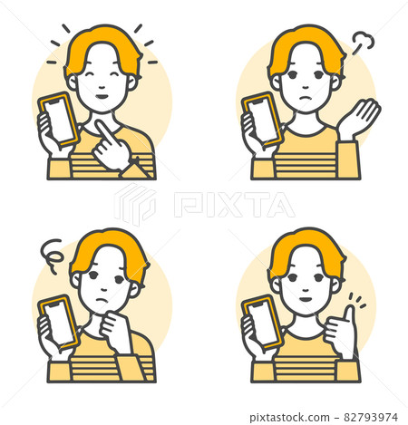 Emotions of young men with simple vector illustrations that guide you with your smartphone 82793974