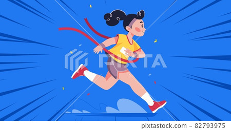Composition of animated athletic woman running on blue background 82793975