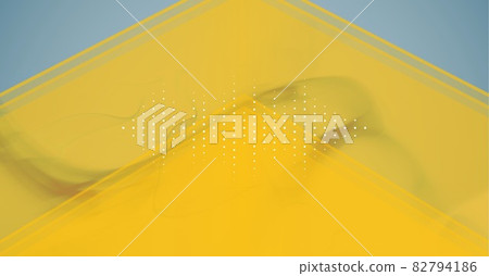 Composition of white sound frequency level meter dots over yellow with chevrons on grey background 82794186