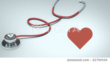 Composition of red heart and stethoscope with copy space on white background 82794504