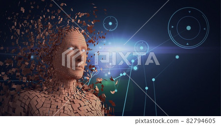 Composition of exploding human bust formed with... - Stock Illustration ...