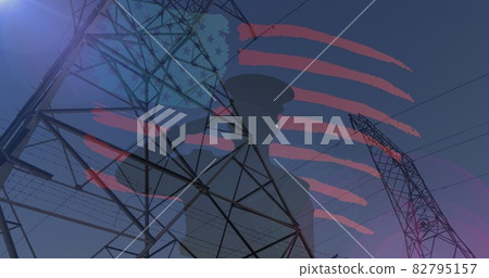 Composition of male soldier silhouette saluting over american flag Composition of male soldier silhouette saluting over american flag 82795157