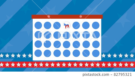 Horse icon over 4th of july date on calendar against multiple stars on striped blue background 82795321