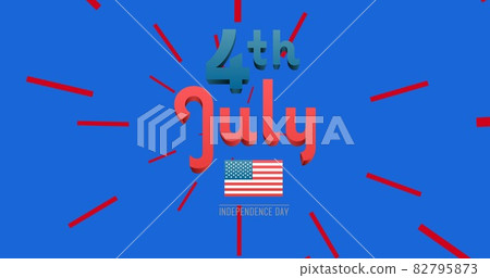 Composition of 4th of july text with american flag colours on blue background 82795873