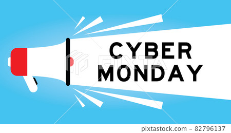 Color megphone icon with word cyber monday in white banner on blue background Color megphone icon with word cyber monday in white banner on blue background 82796137