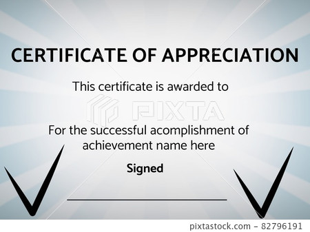 Template of certificate of appreciation with copy space against blue radial background Template of certificate of appreciation with copy space against blue radial background 82796191