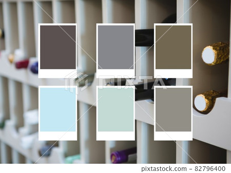 Multiple color shades against view of multiple cabinets at the house Multiple color shades against view of multiple cabinets at the house 82796400