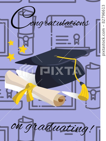 Congratulations text and graduation hat and...-插圖素材 [82796613] - PIXTA圖庫