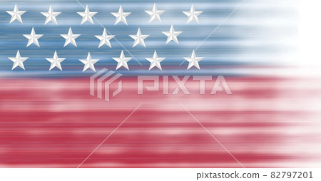 Composition of white stars on blue and blurred red and white of american flag, fading off to right 82797201