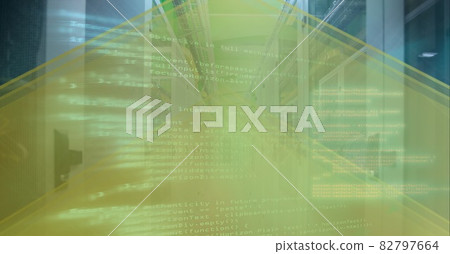 Data processing over empty computer server room... - Stock Illustration ...