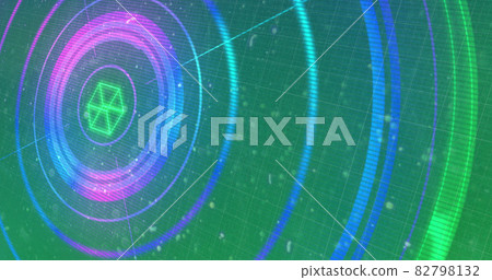 Image of glowing multi coloured scope scanning with markers over grid background 82798132