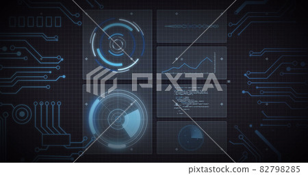 Image of scope scanning, processor elements and data processing on screens over grid Image of scope scanning, processor elements and data processing on screens over grid 82798285