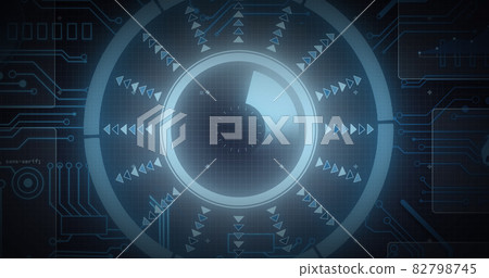 Image of scope scanning, processor elements and data processing on screens over grid 82798745