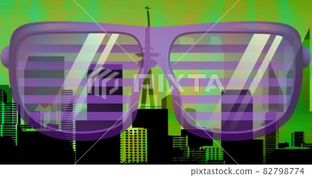 Composition of glasses in city on green background Composition of glasses in city on green background 82798774