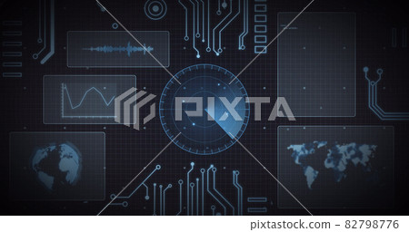 Image of scope scanning, processor elements and data processing on screens over grid Image of scope scanning, processor elements and data processing on screens over grid 82798776