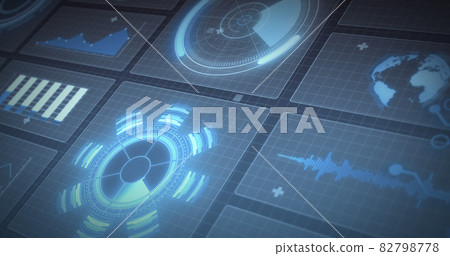Image of statistics recording and scopes scanning on screens over grid Image of statistics recording and scopes scanning on screens over grid 82798778