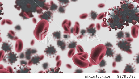 Image of macro Coronavirus Covid-19 cells floating in a vein. 4k 82799385