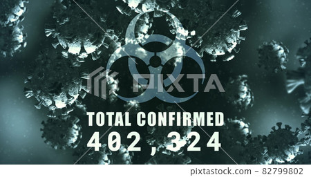 Image of a health hazard sign over Coronavirus cells floating in a liquid 4k Image of a health hazard sign over Coronavirus cells floating in a liquid 4k 82799802