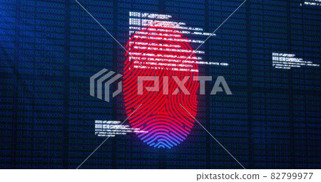 Image of digital biometric fingerprint computer interface icon on mesh black background Image of digital biometric fingerprint computer interface icon on mesh black background 82799977