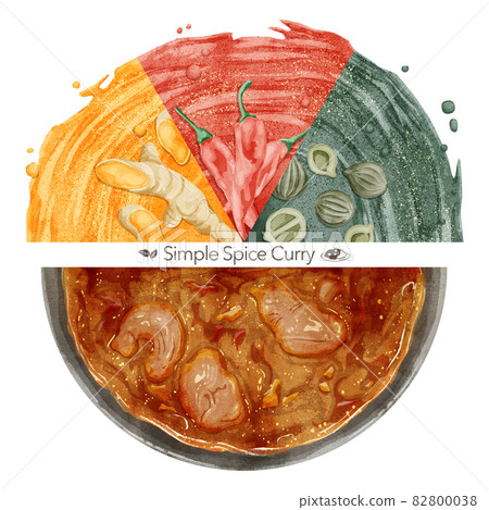香料咖哩和3種香料的手寫水彩風格插圖 香料咖哩和3種香料的手寫水彩風格插圖 82800038