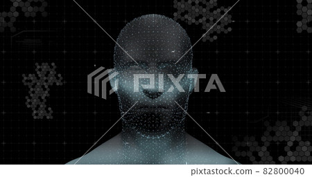 Human head model spinning against data processing on black background Human head model spinning against data processing on black background 82800040