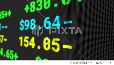 Image of stock exchange display board with numbers changing on black 82800283