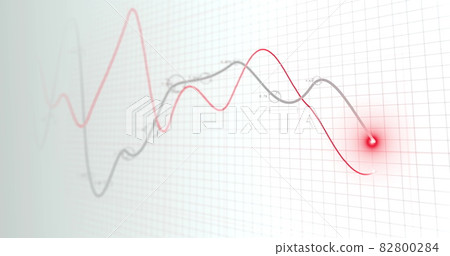 Image of financial data processing, two lines with glowing spot on grid 82800284