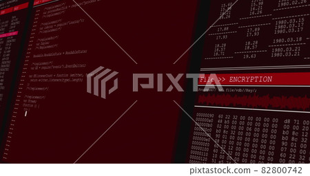 Image of data processing on red computer screens 82800742