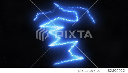 Blue lightning bolts of electrical current moving wildly across a black background Blue lightning bolts of electrical current moving wildly across a black background 82800922