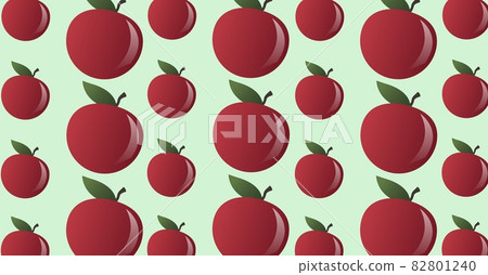 Composition of red apples repeated in rows on pale green background 82801240